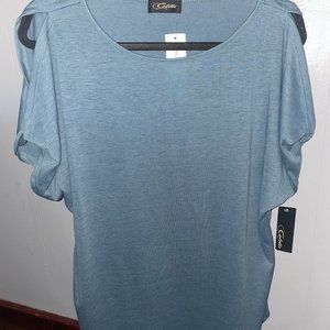 Colette - Romey Cold Shoulder Knit Top - Teal Green - Large